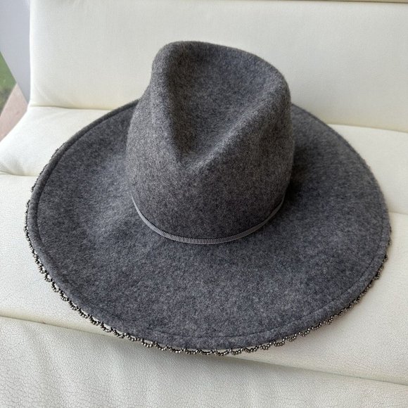 $445 Gigi Burris Women's Gray Drake Asymmetrical Wool Felt Bead Fedora Hat O/S - Picture 3 of 6